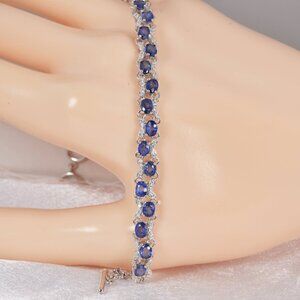 925 Sterling Silver Natural Oval Blue Sapphire Tennis Bracelet